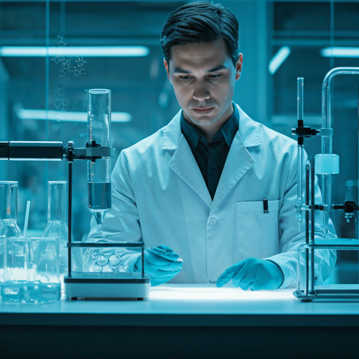 Trabajo con equipo y material de vidrio en un laboratorio.