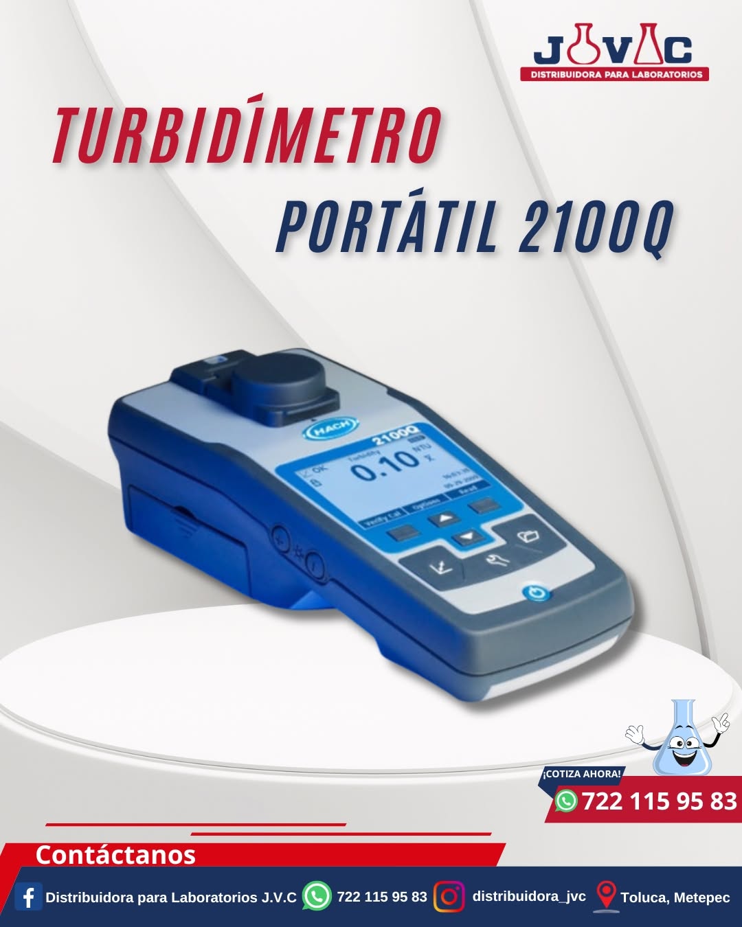 Turbidímetro portátil Hach 2100Q azul y plata.